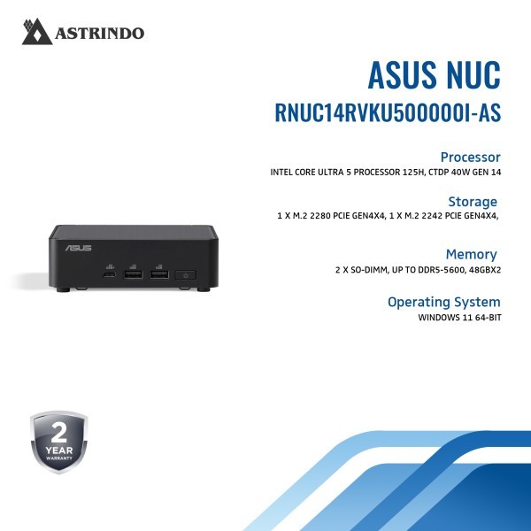 ASUS NUC 14 PRO MINI PC 14RVKU500000I | INTEL CORE ULTRA 5 125H DDR5 SLIM BAREBONE