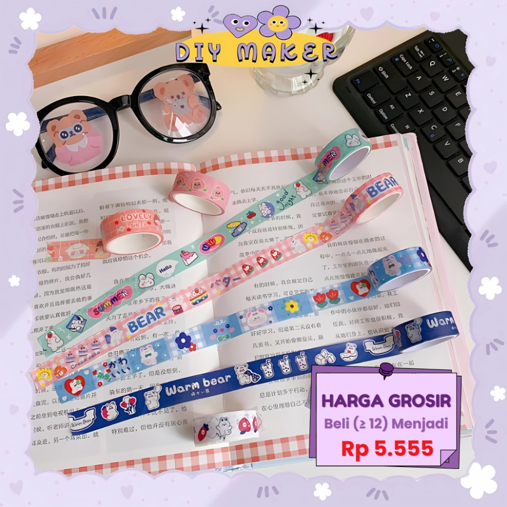 

DM Washi Tape Mini Aesthetic Washitape Cartoon Lucu 1 Pc Lakban Mini Lakban Lucu Motif Karakter WT02