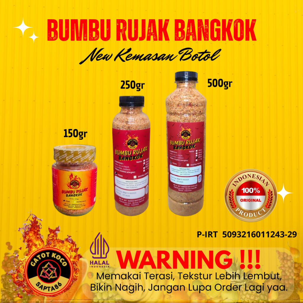 

GATOT KOCO BUMBU RUJAK BANGKOK KHAS THAILAND DENGAN TERASI PANGGANG Pedas Manis Asin