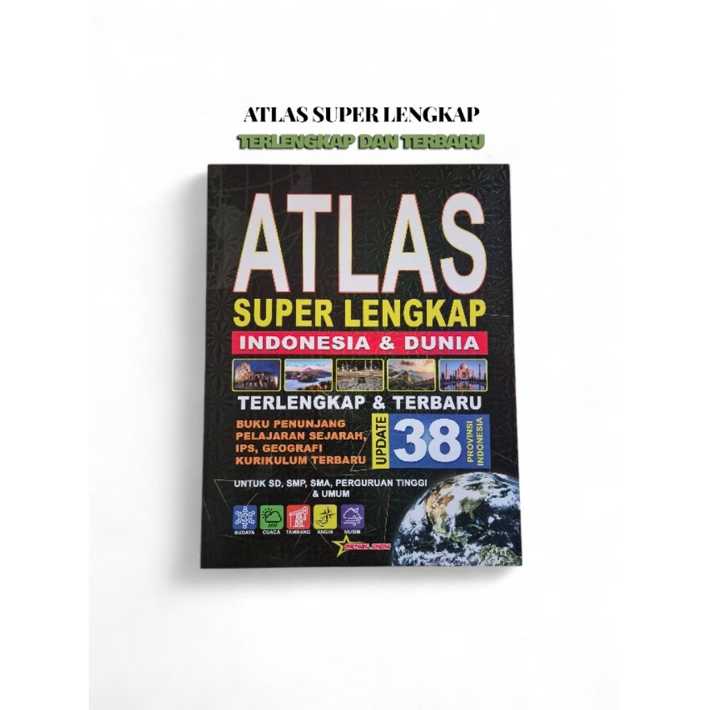 BUKU ATLAS SUPER LENGKAP INDONESIA & DUNIA TERLENGKAP & TERBARU/FUL COLOUR/ BINTANG JUNIOR