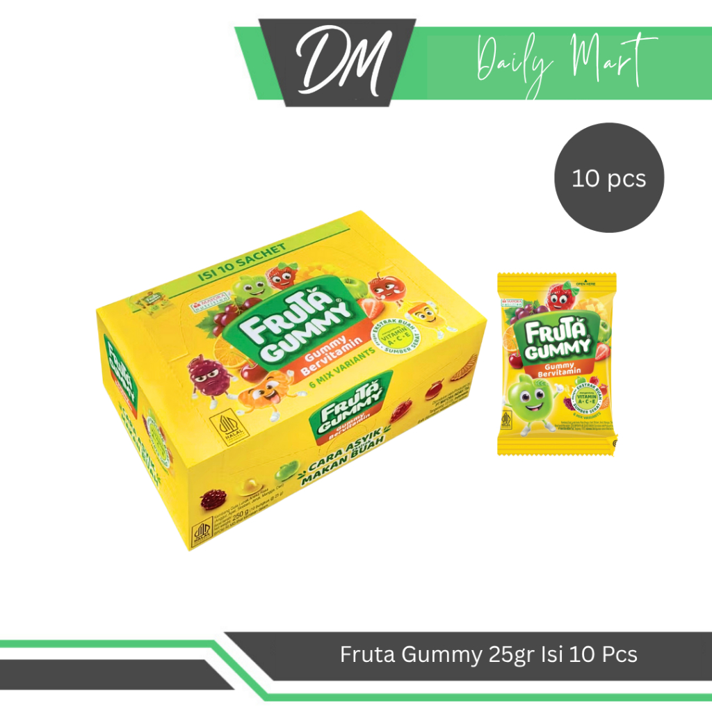 

Fruta Gummy 1 Box Isi 10 Pcs x 25gr - Permen Kenyal Rasa Buah Premium Enak Murah