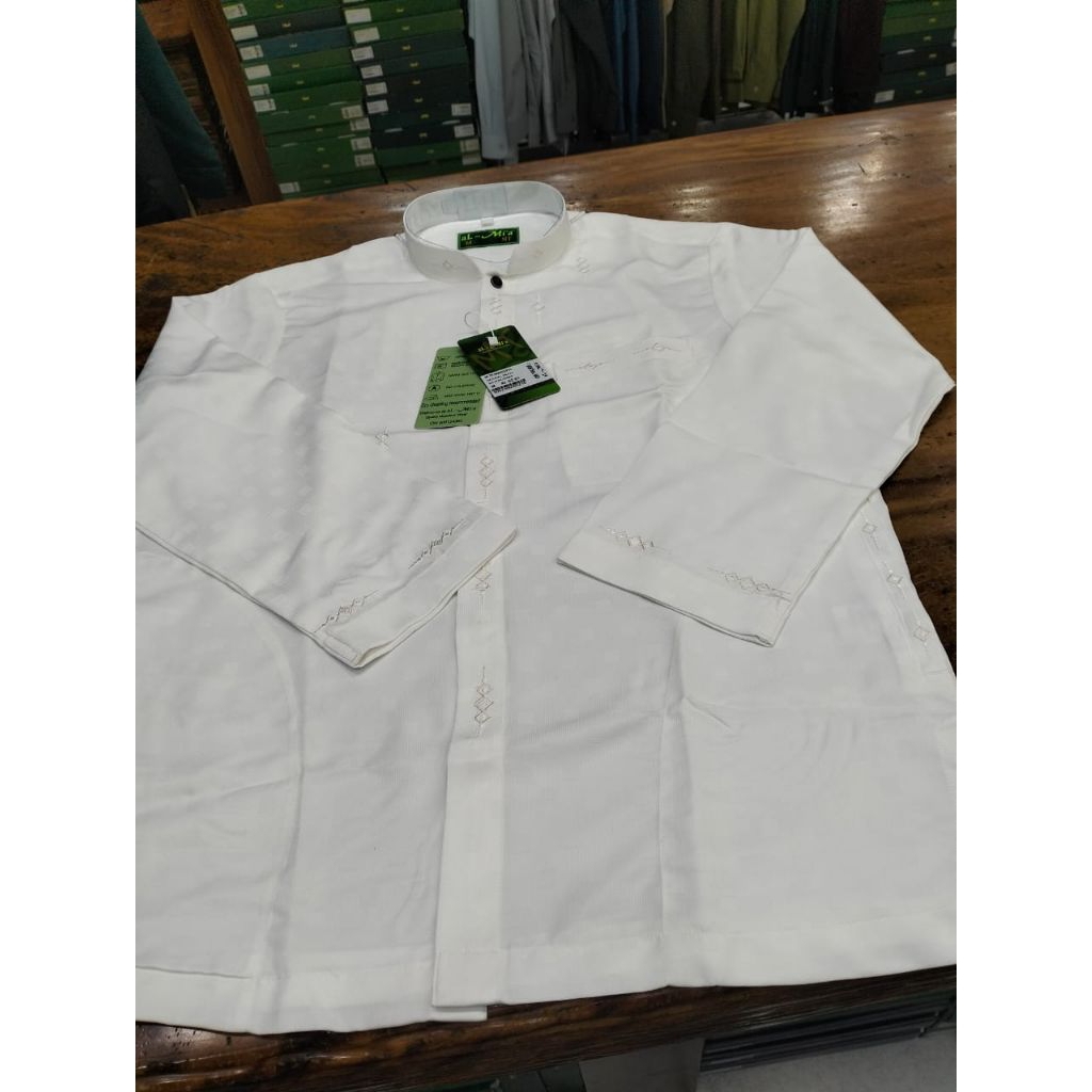 baju Koko almia putih panjang/Koko almia mt polos 100% almia original