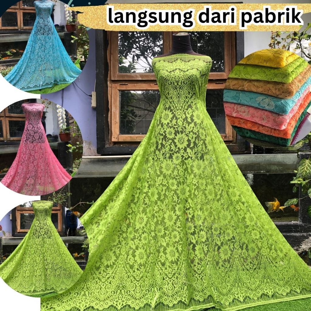 Kain kebaya Brokat Semi Prancis Metalik Katun 3D Motif Bunga Mewah panjang 2,5 m x lebar 1,5 m