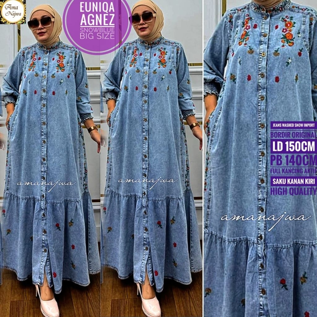 LD 150 | LD 130 Baju Gamis Jeans Snow Bordir EUNIQA AGNES MAXY