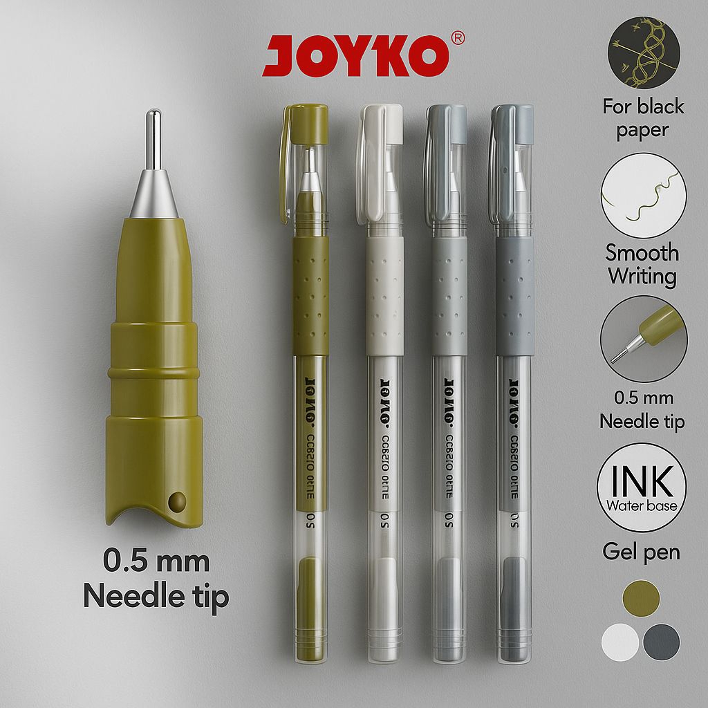 

[100%ORI/REAL pict] Gel Pen Warna Putih-Silver-Gold / JOYKO GP-299 - Pulpen Premium Color White/Silver/Gold 0.5 mm