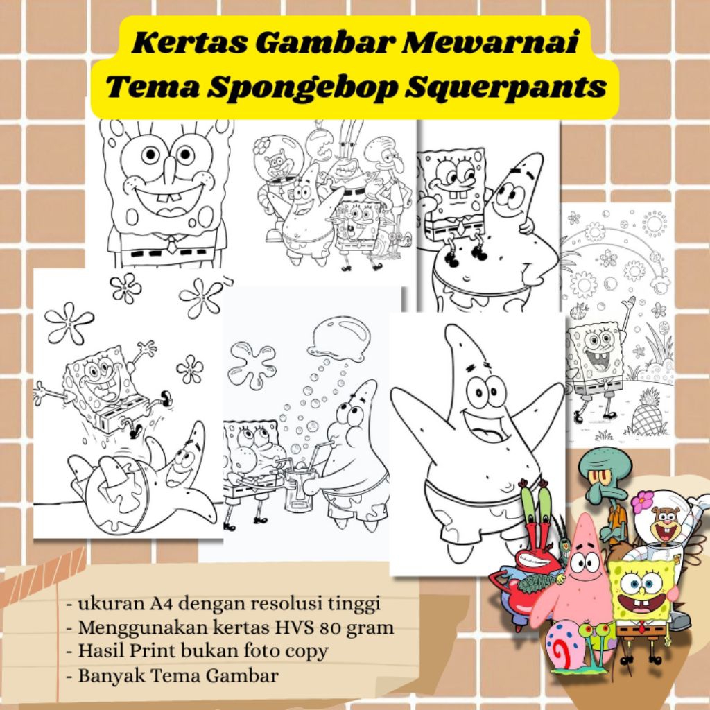 

20 LEMBAR KERTAS MEWARNAI ANAK TEMA SPONGEBOP SQUERPANTS (READY LANGSUNG KIRIM)