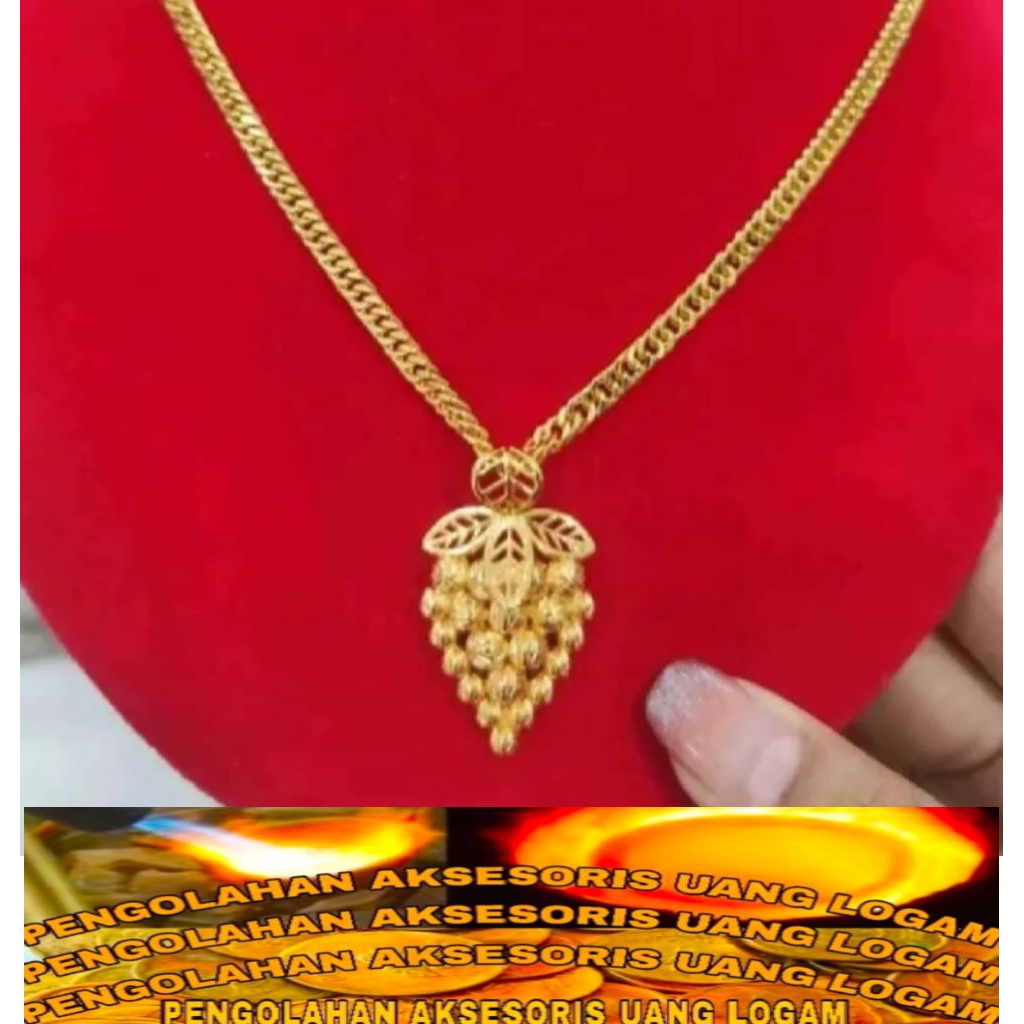 kalung Rantai sultan free Liontin Anggur Terbuat dari bahan koin logam Ori Lapis Emas 24k Anti Luntu