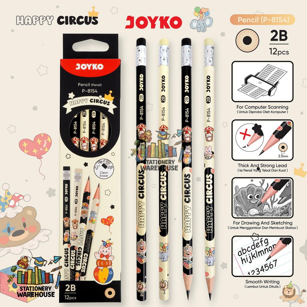 

Pencil Pensil Joyko P-8154 Happy Circus 2B 1 Box 12 Pcs