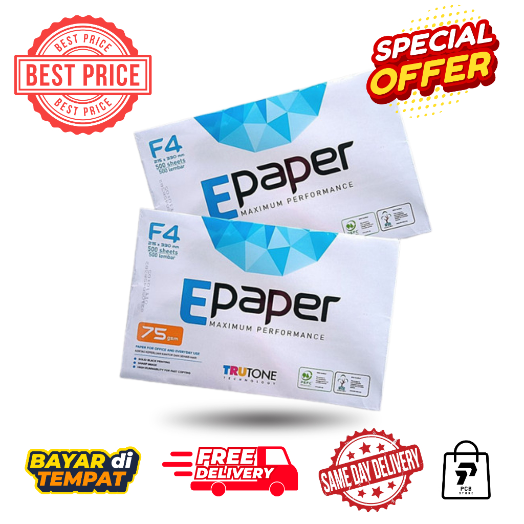 

Kertas HVS F4 A4 75gsm E-Paper 1 Rim (500 Lembar) GROSIR | Kertas Fotokopi Putih Halus untuk Printer, Sekolah & Kantor