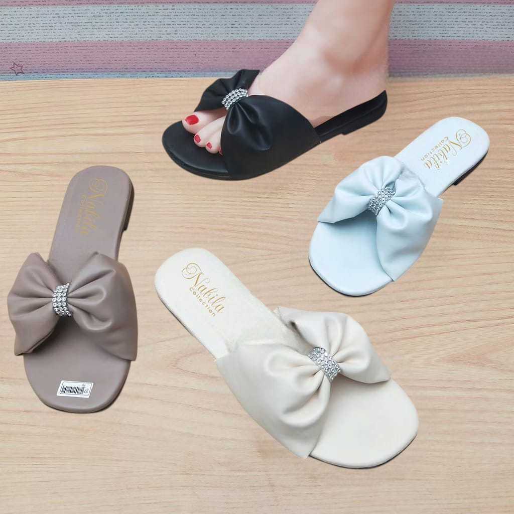 Sandal Wanita Sendal Motif Teplek LN 01 Pita Kupu Kupu New Kekinian