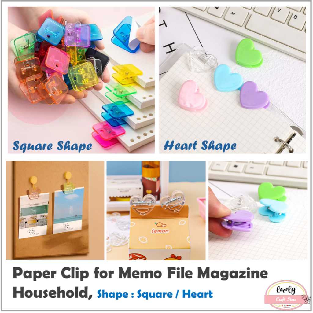 

LovelyCraftStore | Mini Square Heart Clips Transparent & Solid Color Page Holder Paper Clip for Memo File Magazine Household #B07 #B11