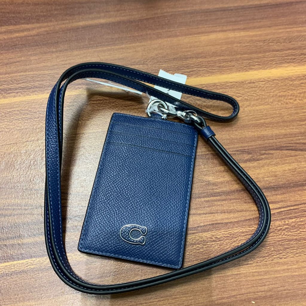 

Lanyard Coach Lanyard ID Crossgrain Leather Sig Deep Blue New