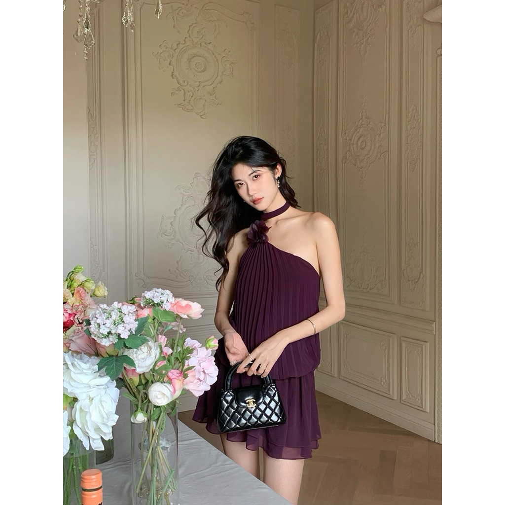 Dress pesta ungu wanita korea