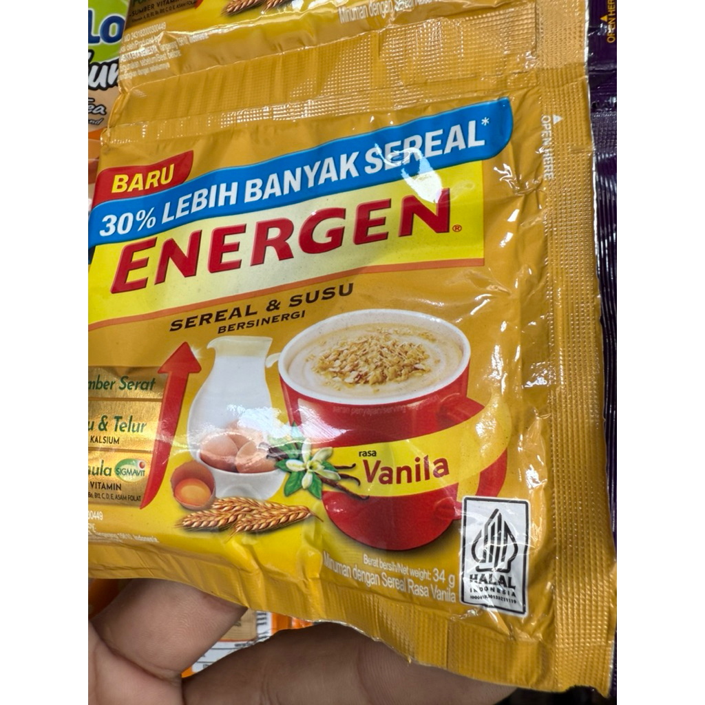 

Energen vanilla, sarapan pagi, oatmilk, oat. pembelian 1 renceng (10 sachet)
