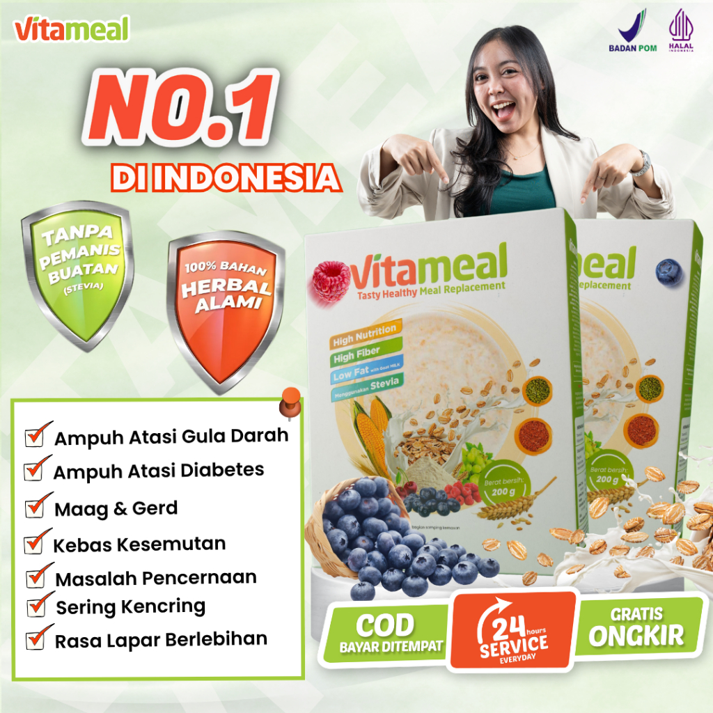 

[GARANSI] VITAMEAL Paket 2 Box Sereal Multigrain Maag Stabil, Mencegah Masalah Pencernaan, Antioksidan, Hemat, Cocok Diet Menurunkan Gula Darah Mencegah Diabetes Kolesterol Asam Lambung Maag Rasa Manis Vitamel VETAMEAL SUPERFOOD