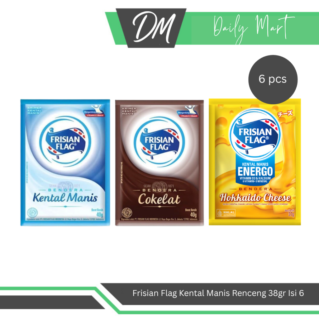 

Frisian Flag Kental Manis Renceng 38gr Isi 6 Sachet Rasa Chocolate/Vanilla/Keju - Susu Kental Manis Bendera Premium Enak Murah Bergizi