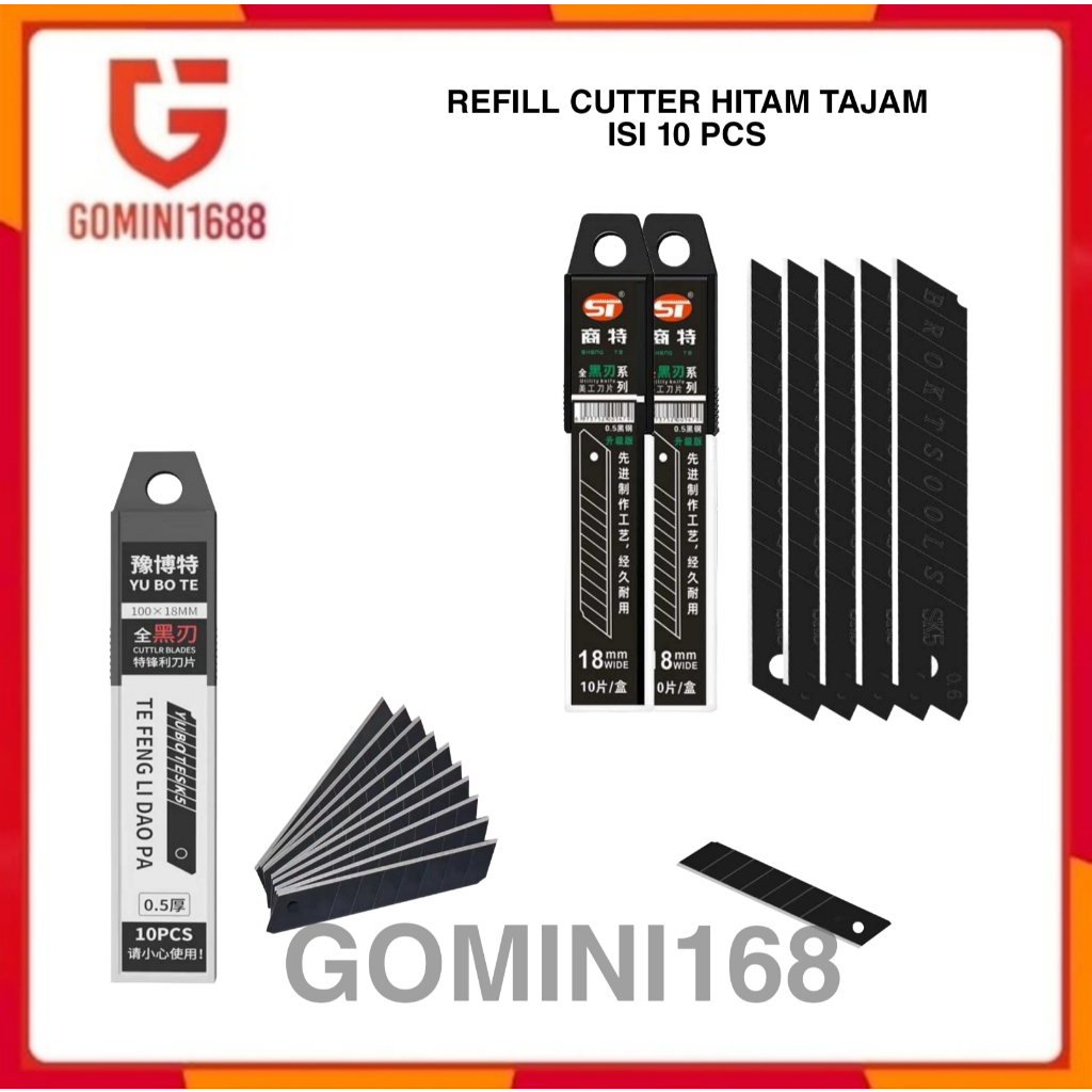 

(RCH) Refill Cutter Warna Hitam Dengan Pisau Tajam Dan Besar Pengisian Ulang Kater Pemotong 1 Pack Isi 10 Pcs