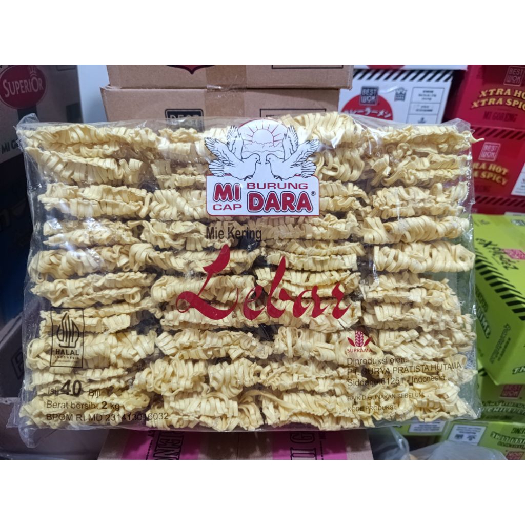 

Mie Burung Dara kering lebar 2 kg 40pc
