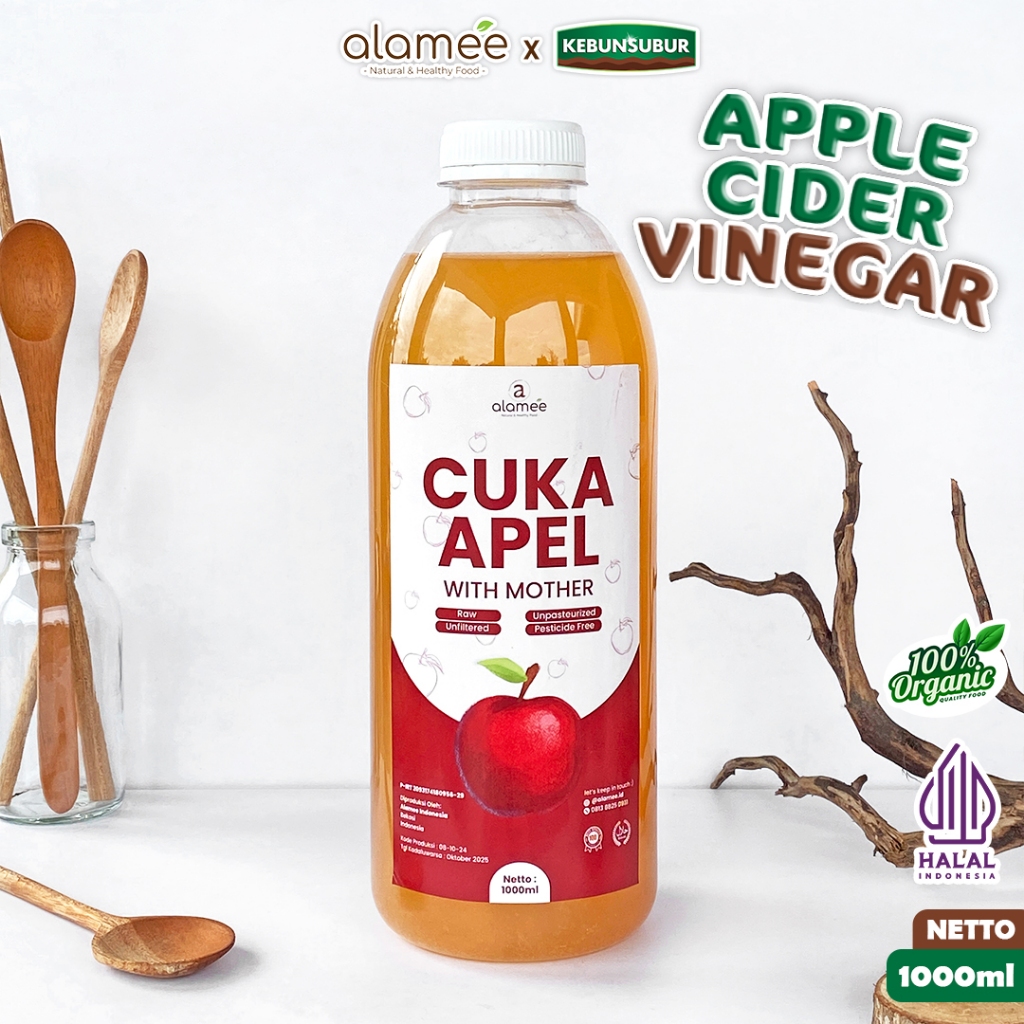 

ALAMEE Cuka Apel With Mother Apple Cider Vinegar Original Organik Sari Buah 1000ml Kebunsubur