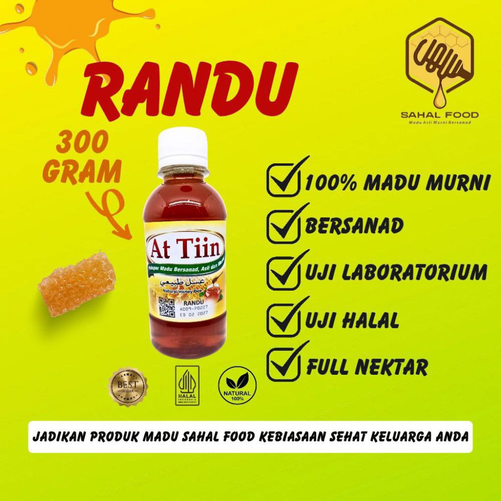 

MADU FULL NEKTAR,100% ASLI&MURNI TANPA CAMPURAN,RANDU,At-Tiin,300GRAM