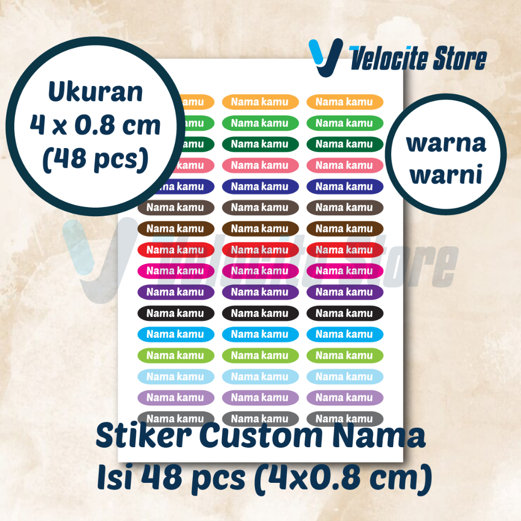 

Stiker Custom Nama/Stiker buku Isi 48 pcs Bahan Chromo (4x0.8 cm)
