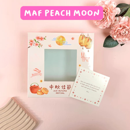 

Dus Box Packaging Kotak Mooncake Mid Autumn Festival Versi MAF Peach Moon Ukuran 18 x 18 x 5 cm Jendela mika