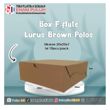 Toko plastik 60 -Box F-Flute Lurus Brown Polos 18x18 dan 20x20 isi 10pcs -packaging elegan untuk kem