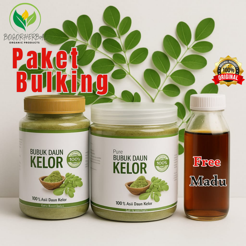 

PROMO PAKET BULKING Bubuk Daun Kelor Herbal Free Madu Hitam - Moringa Asli Serbuk Bubuk Powder Herbal Original 150gram & 250gram