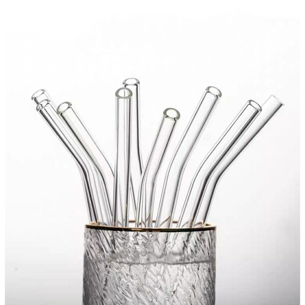 Sedotan Kaca Bengkok / Glass Straw / Pipet Bengkok / Pipet Lurus Kaca Tebal