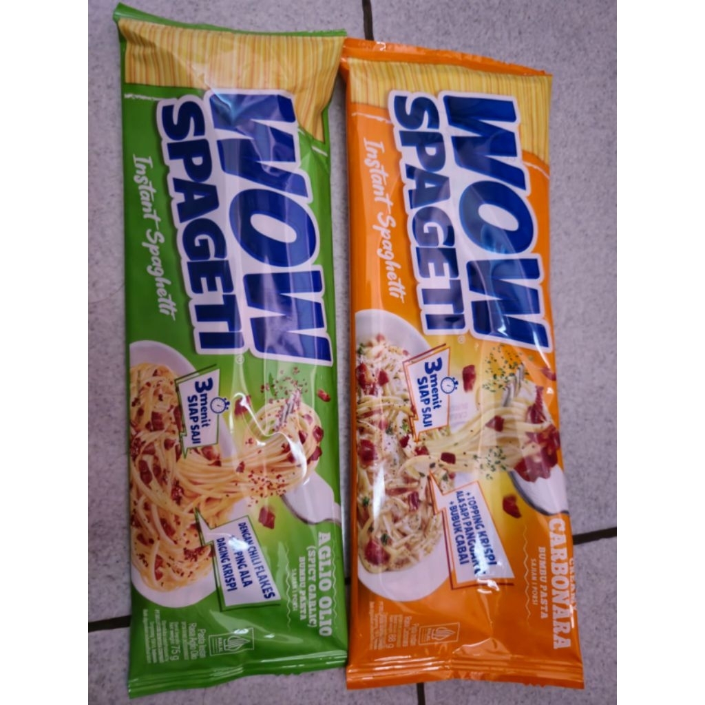 

spageti wow , spageti instan, carbonara , aglio oilo , bolognese