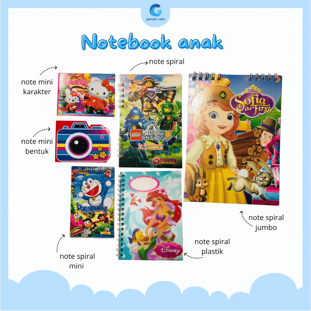

Notebook anak berbagai macam pilihan karakter dan variasi