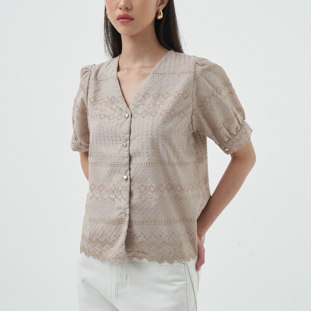 Helio JAELANY Kemeja Wanita Lengan Pendek - Blus Wanita Lengan Pendek - Blus Kekinian - Atasan Casua