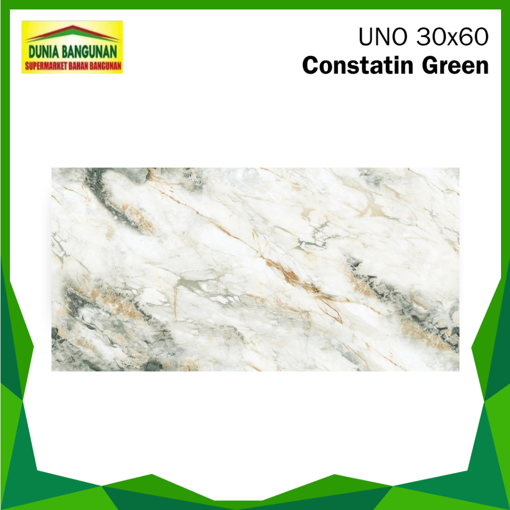 Keramik Dinding 30x60 UNO Constantin Green Keramik Dinding Marble Hijau Emas Glossy Kamar Mandi Dapu