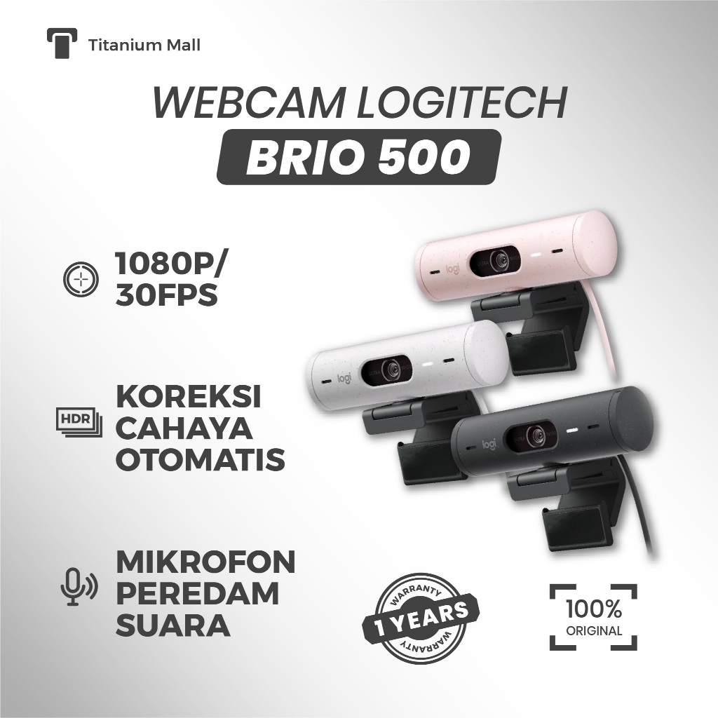 Webcam Logitech Brio 500 (4MP|1080P 30FPS|720P 60FPS ) Autofokus, Auto-framing, Konektivitas: USB-C