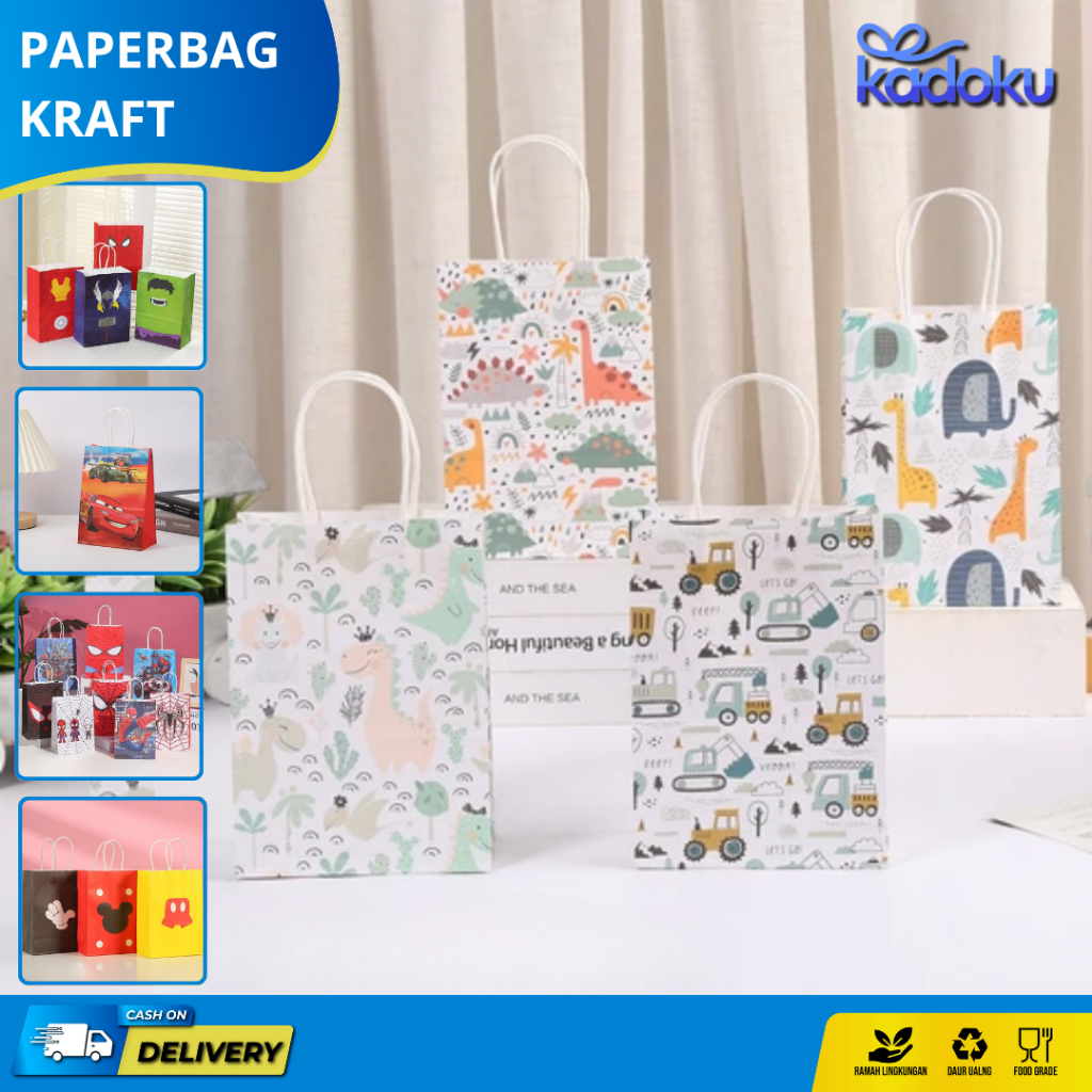 

Paper Bag Spideman / Paper Bag Kertas Hadiah Souvenir Motif Superhero / Goodiebag motif Minion Cowo