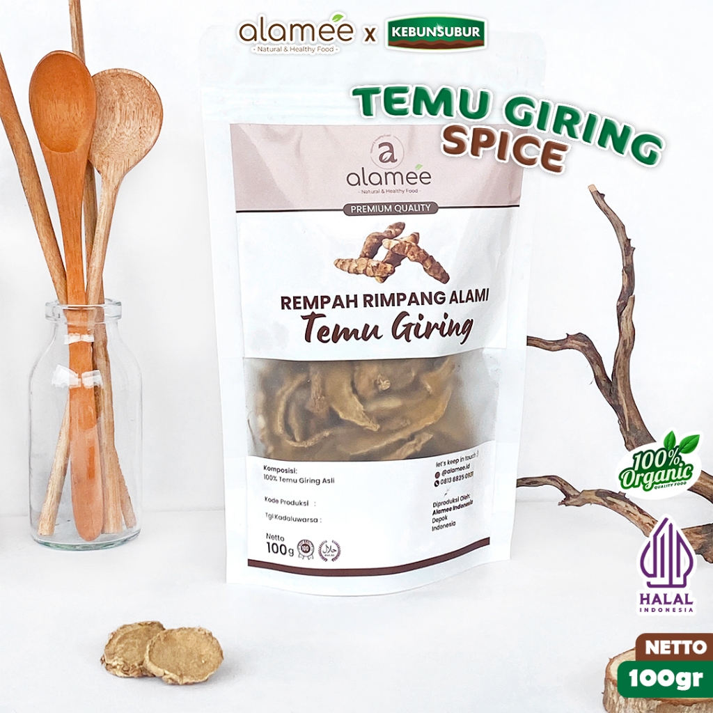 

ALAMEE Temu Giring Kering Iris Organik Kuning Gajah Rempah Rimpang Alami Spice 100gr kebunsubur