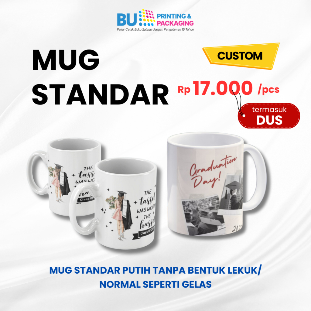 Mug Standar Custom - Cangkir Keramik untuk Minum Kopi / Teh / Susu