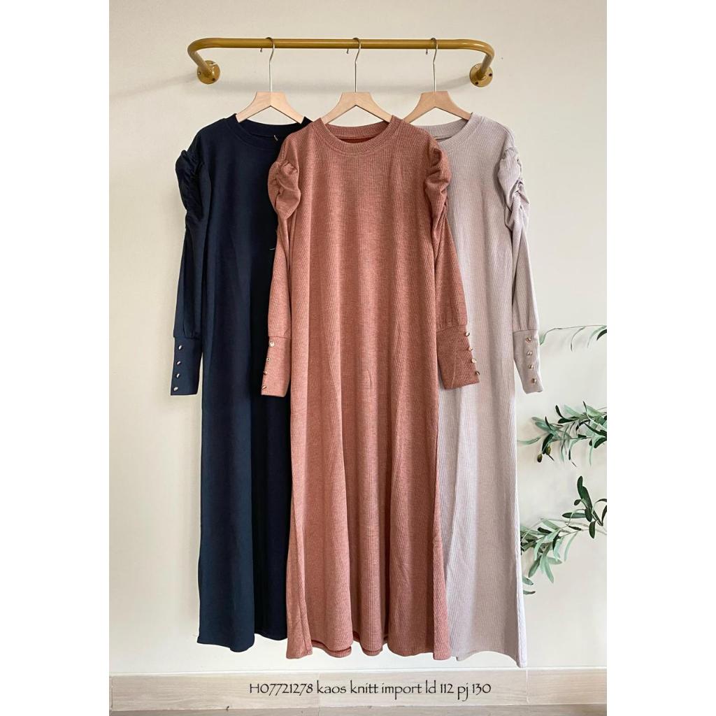 Gamis Kaos Knit Import Premium | Dress Lengan Panjang Elegan Kekinian | Best Seller Model Terkini