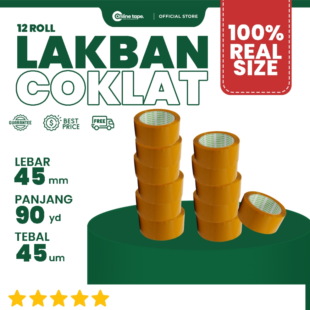 

12 pcs Lakban Coklat 45 MM X 90Y PURE Ukuran Real Online Tape Lakban Isolatip Solatip Kualitas Nachi Daimaru Murah
