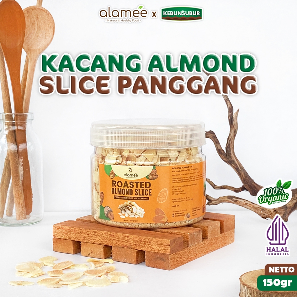 

ALAMEE Roasted Almond Sliced Almon Slice irisan panggang Kacang Almond Pacang Slice 150gr kebunsubur
