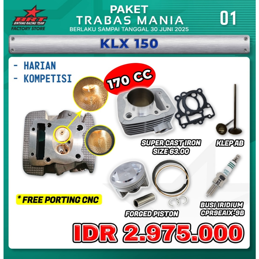 PAKET BORE UP KLX 150 TRABAS MANIA