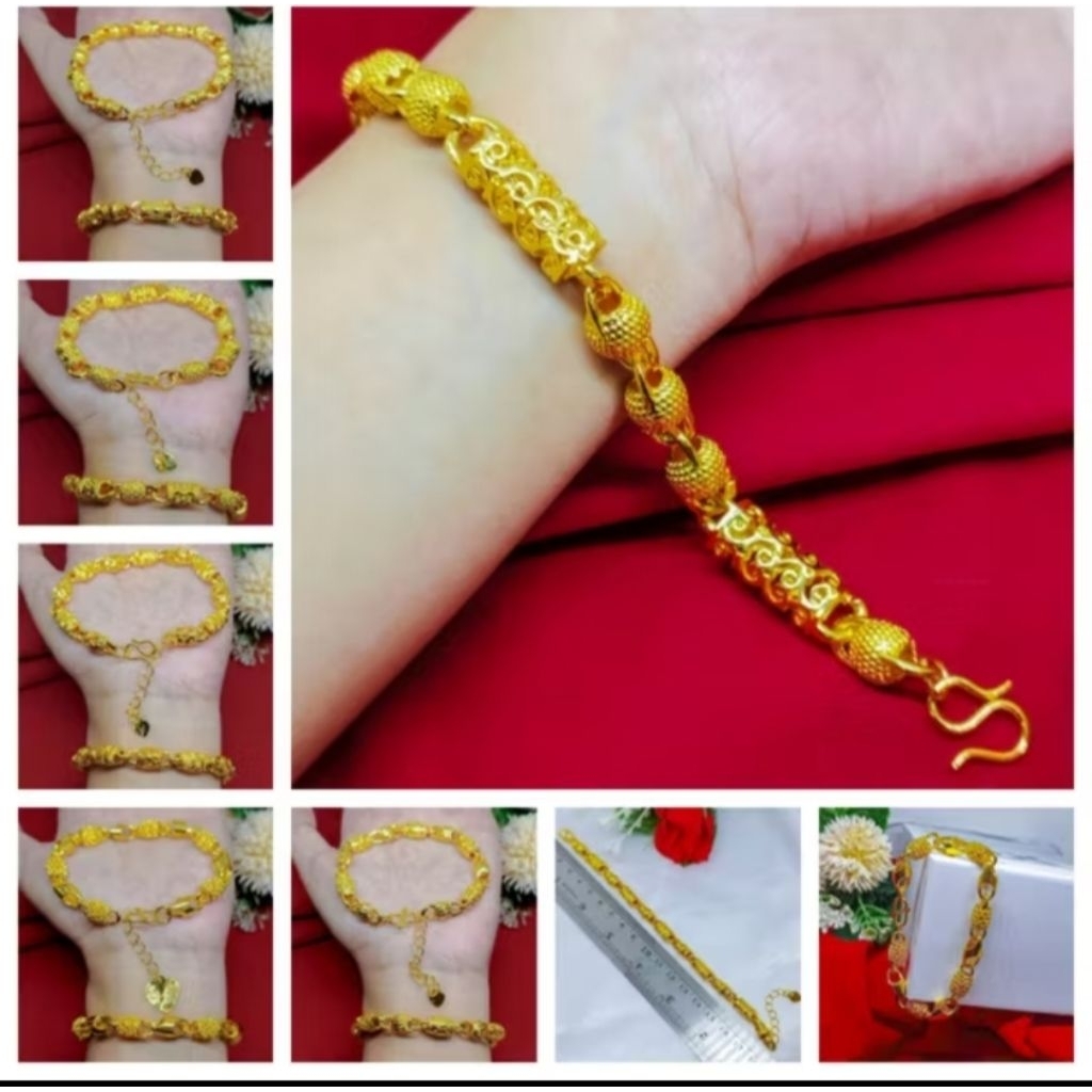 gelang Hongkong emas asli bola bola elegant fashion mewah gelang Kendari lapis emas 24k emas muda ba