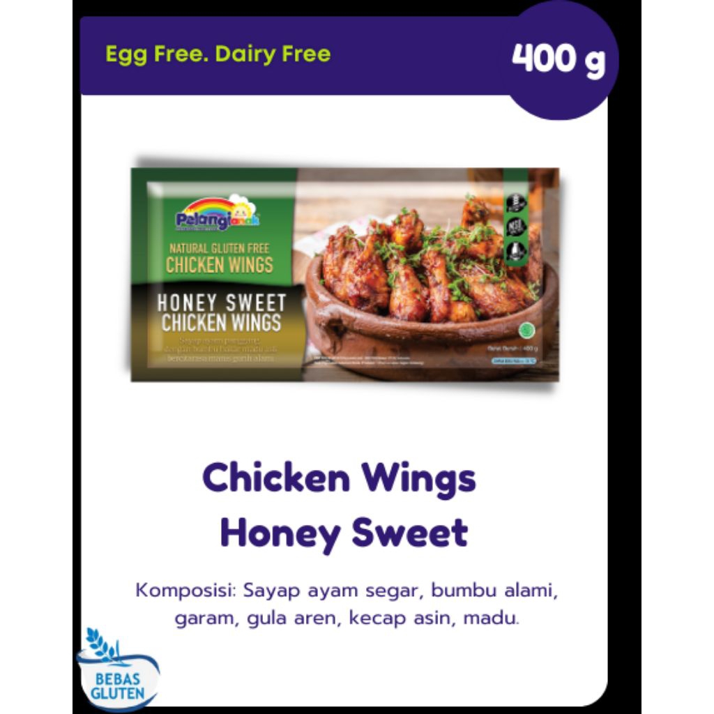 

Chicken Wings Honey Gluten Free Pelangi Family Frozen Food | Halal | No MSG | Tanpa Gula Rafinasi | Tanpa Pengawet | Tanpa Pewarna | Tanpa Bahan Kimia | Bahan Alami | Makanan Anak | Kids Meal | Makanan Sehat | Ayam Madu | It's Superfood | Superfood Store