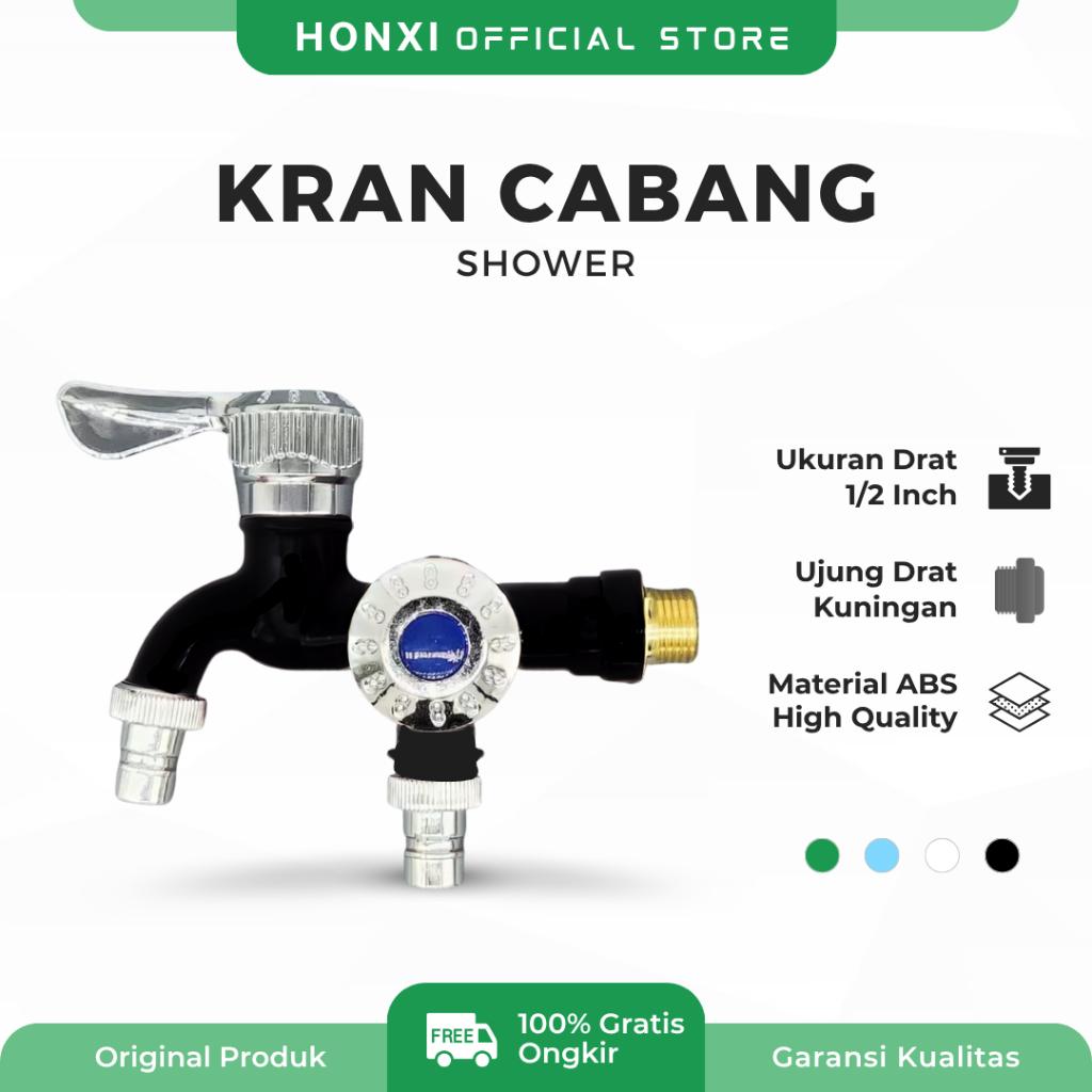 HONXI Kran Cabang Shower dan Biasa ABS Drat 1/2 Inch - Keran Air Double Shower Kamar Mandi