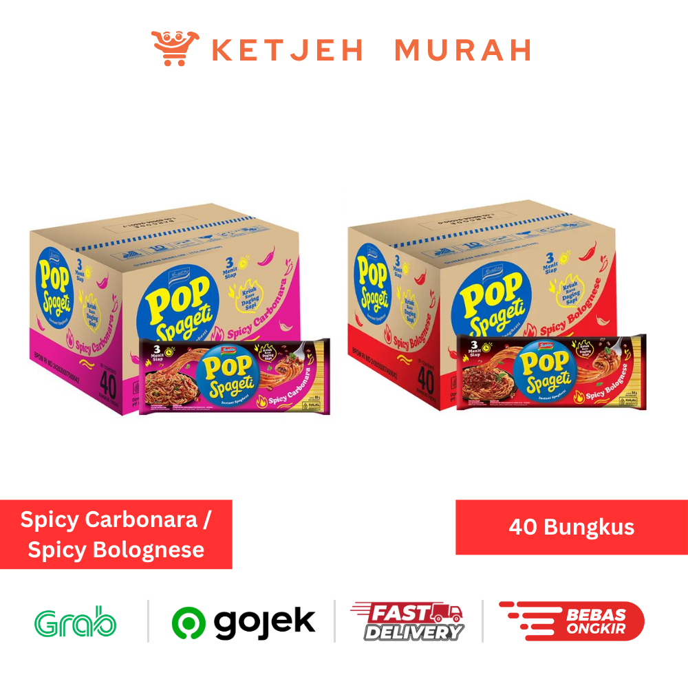 

Pop Spageti Instant Spaghetti Rasa Spicy Carbonara / Spicy Bolognese 1 Dus isi 40 Pcs