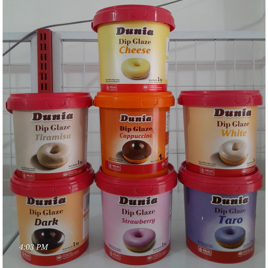 

Dunia Glaze White, Tiramisu, Taro, Strawberry, Capuccino, Coklat, Cheese 250 gr & 500 gr (Repack)