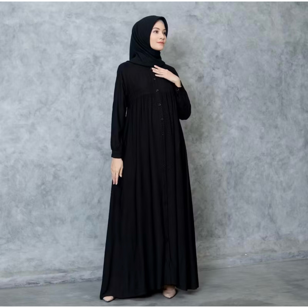 Gamis Muslim Perempuan Rayon Twill Polos Full Kancing