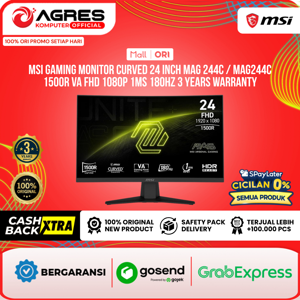 MSI GAMING MONITOR CURVED 24 INCH MAG 244C / MAG244C 1500R VA FHD 1080P 1MS 180HZ 3Y