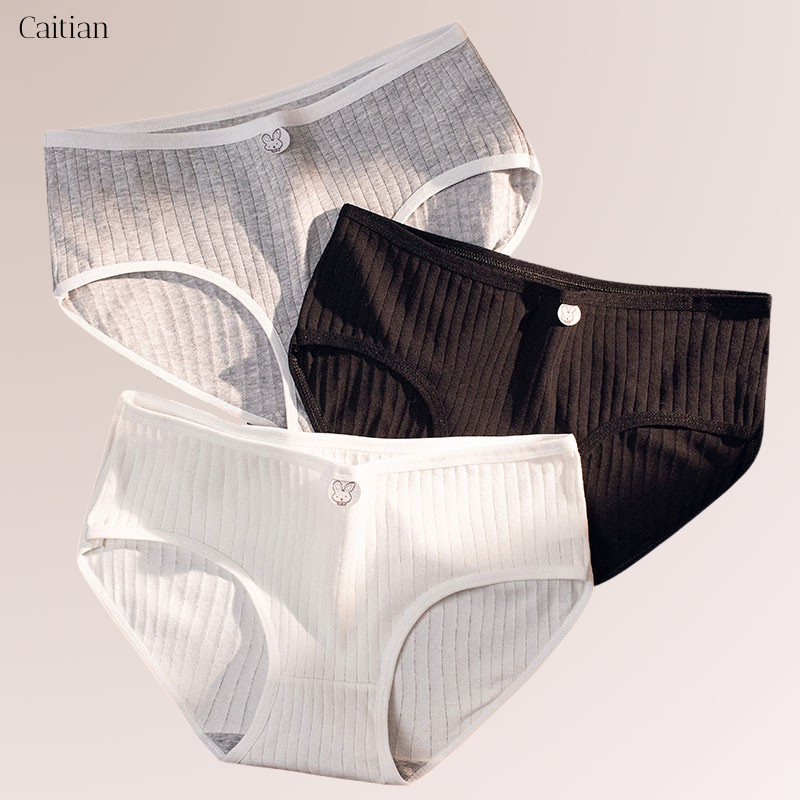 Caitian 3PCS Celana Dalam Wanita Pinggang Rendah Gaya Remaja CD Celana Dalam Cewek