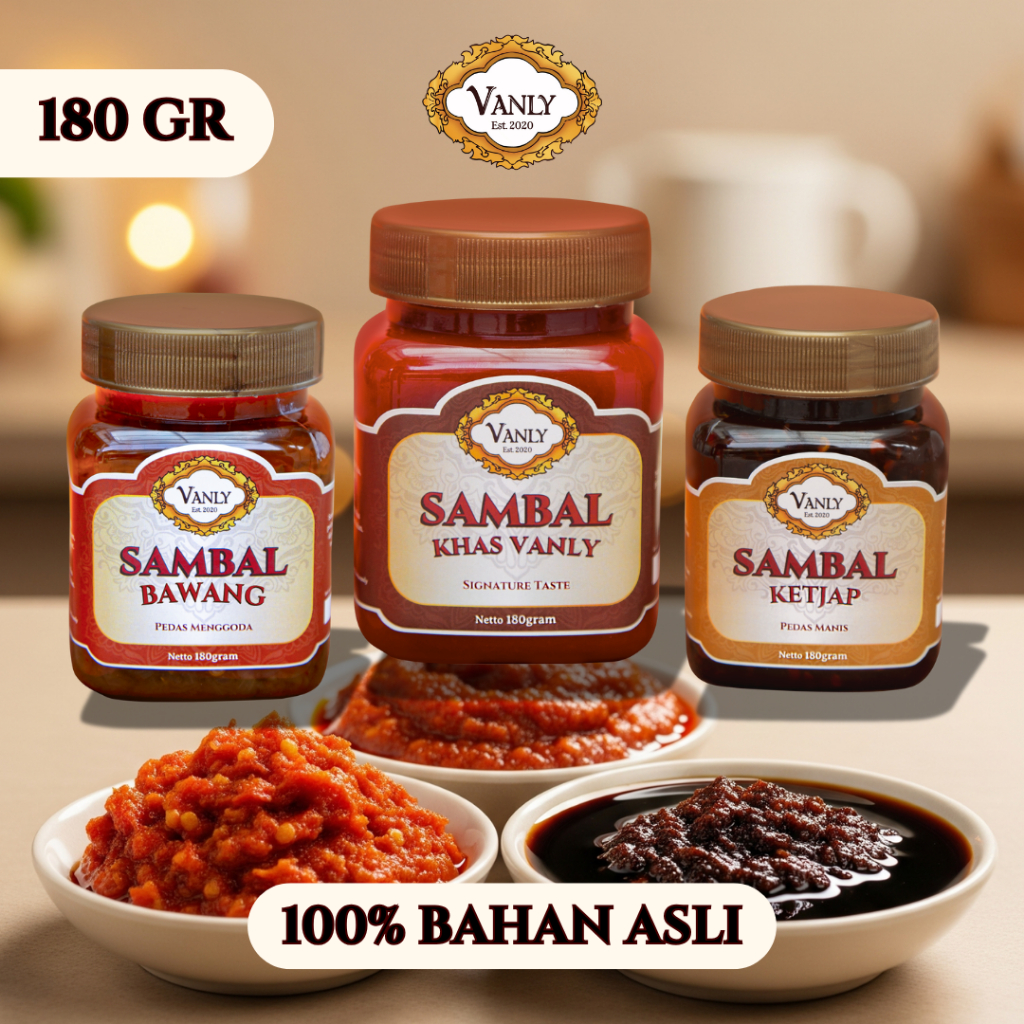 

[ BUMBU VANLY ] SAMBAL PREMIUM - (180gr) sambal merah khas/ bawang/ kecap